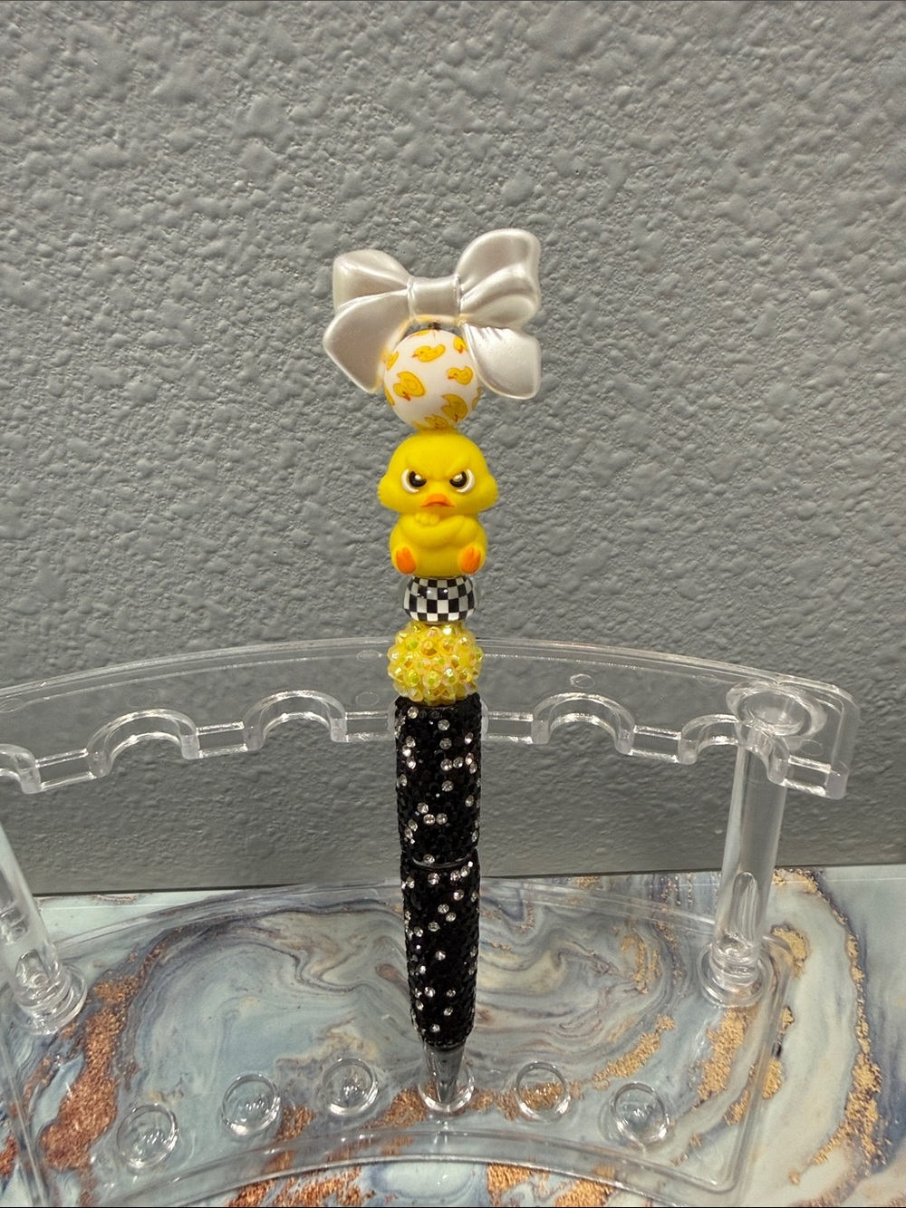Hand Crafted  Pouty Duck Blingy Pen with Bow Topper